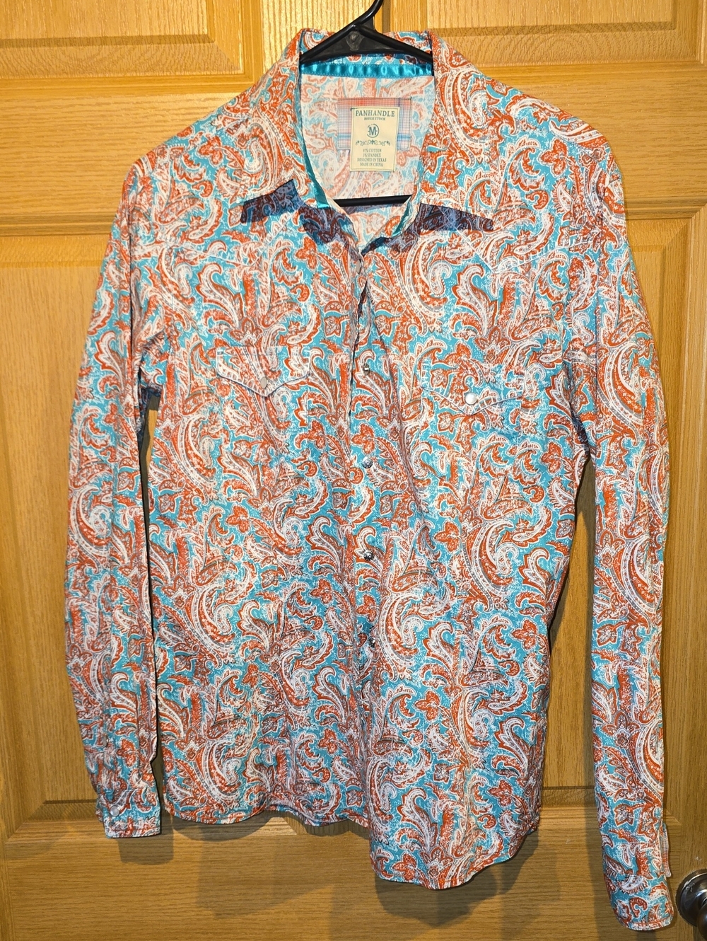 Panhandle Slim Women’s Button-Down Shirt - Turquoise & Rust Paisley